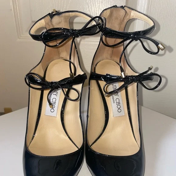 Jimmy Choo Vita 100 black leather pump pointy toe lace up size 36 1/2 - Picture 4 of 6